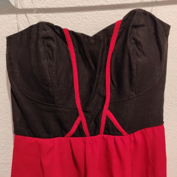 Strapless Black and Red High Low Chiffon Dress - Picture 2 of 4
